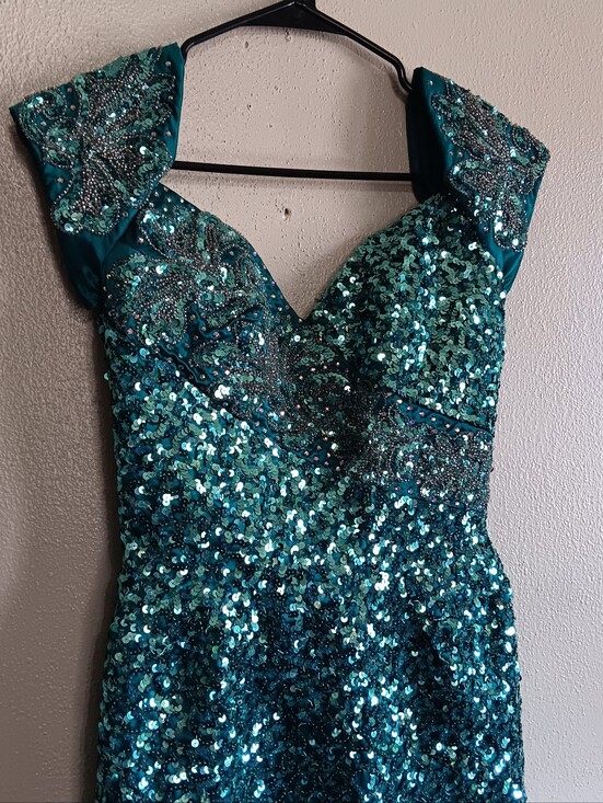 Vintage Dresses & Skirts - True Vintage Mike Benet Teal Full Sequin Beaded Formal Evening Gown USA, Size 6